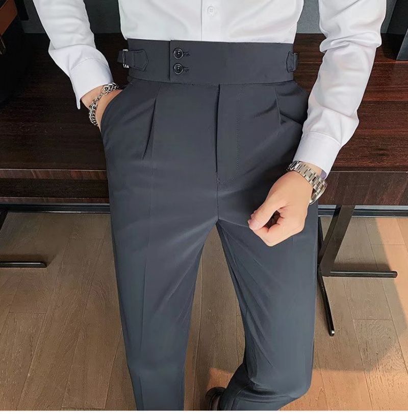 Premium Men's Formal Dress Pants High-End Business Napoli Trousers Solid Color High Waisted Slim Fit Tapered Leg Straight Leg Formal Pants for Business Office & Formal Occasions