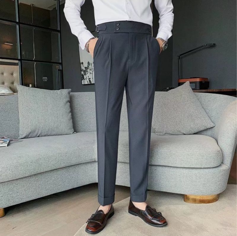 Premium Men's Formal Dress Pants High-End Business Napoli Trousers Solid Color High Waisted Slim Fit Tapered Leg Straight Leg Formal Pants for Business Office & Formal Occasions
