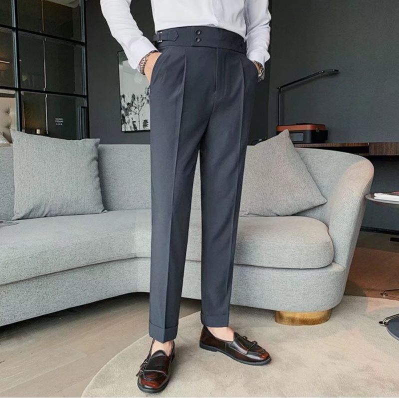 Premium Men's Formal Dress Pants High-End Business Napoli Trousers Solid Color High Waisted Slim Fit Tapered Leg Straight Leg Formal Pants for Business Office & Formal Occasions