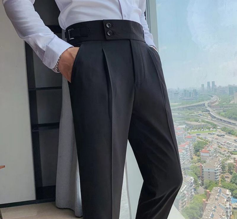 Premium Men's Formal Dress Pants High-End Business Napoli Trousers Solid Color High Waisted Slim Fit Tapered Leg Straight Leg Formal Pants for Business Office & Formal Occasions