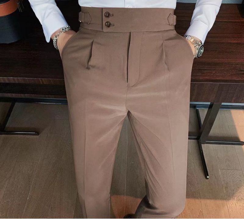 Premium Men's Formal Dress Pants High-End Business Napoli Trousers Solid Color High Waisted Slim Fit Tapered Leg Straight Leg Formal Pants for Business Office & Formal Occasions