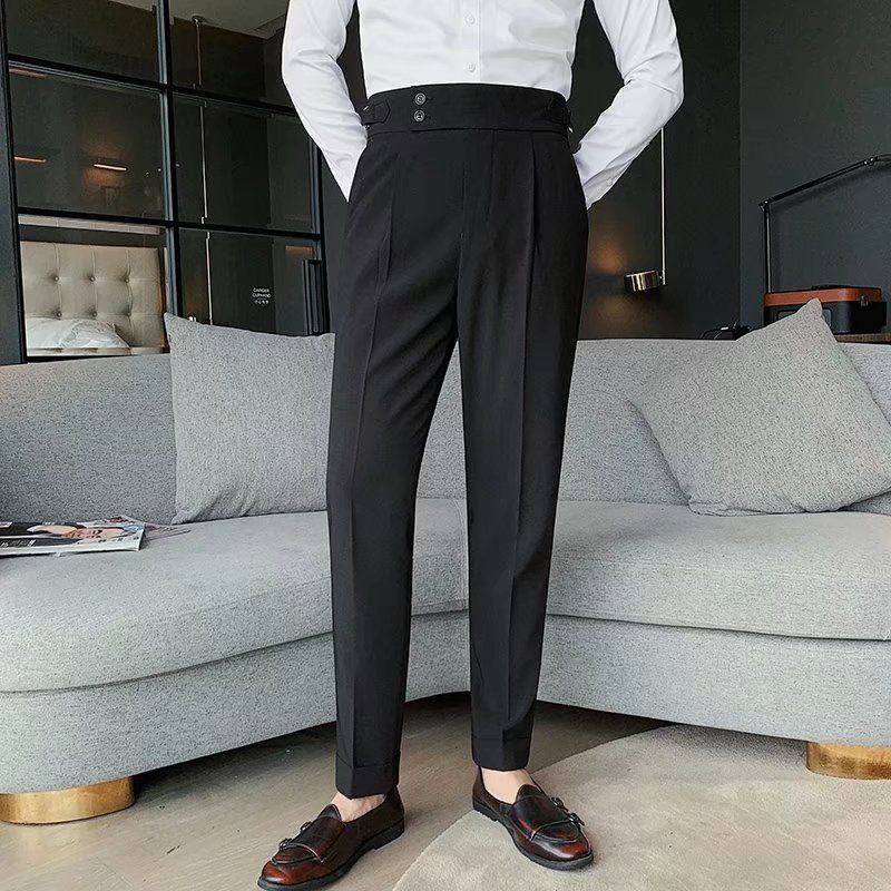 Premium Men's Formal Dress Pants High-End Business Napoli Trousers Solid Color High Waisted Slim Fit Tapered Leg Straight Leg Formal Pants for Business Office & Formal Occasions