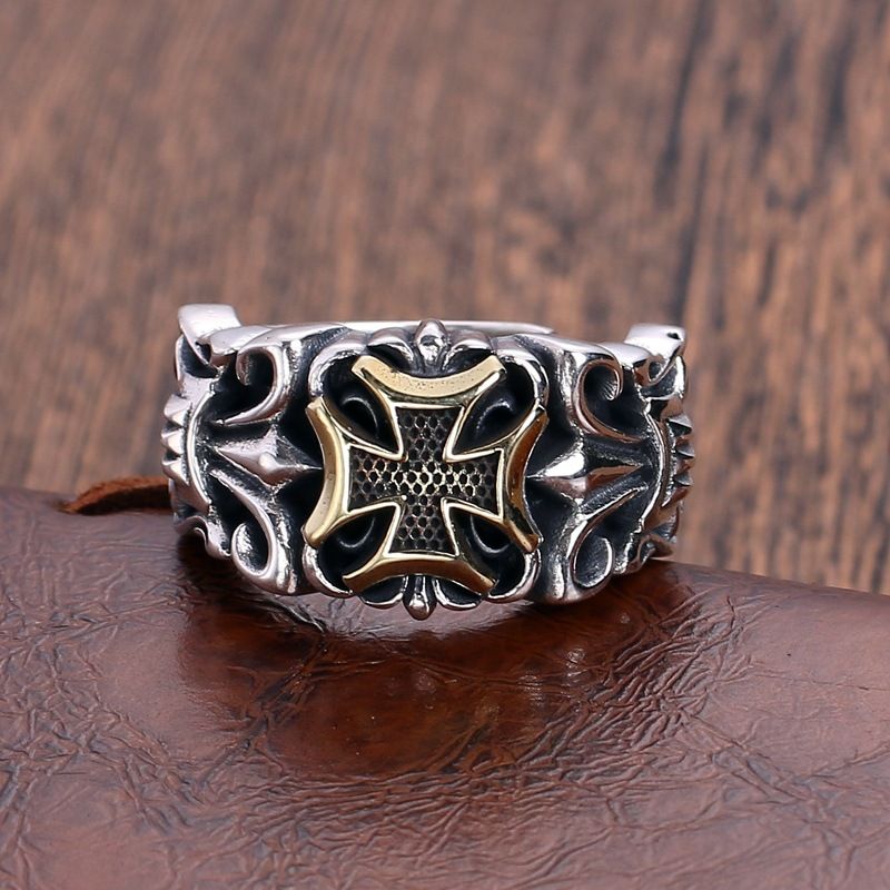 Vintage Cross & Anchor Men's Ring Open Adjustable Design Personalized Trendy Fashion Retro Band for Daily Wear & Casual Styling