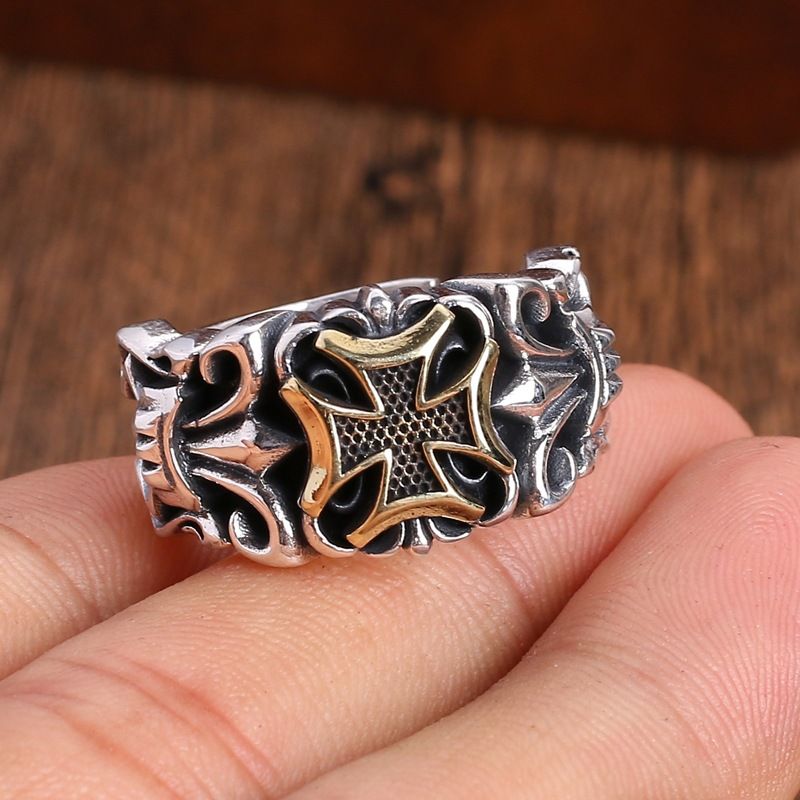 Vintage Cross & Anchor Men's Ring Open Adjustable Design Personalized Trendy Fashion Retro Band for Daily Wear & Casual Styling