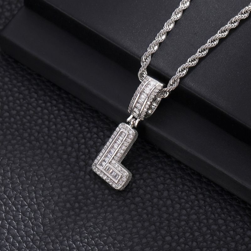 3-Pack Rock Sugar Letter Pendants European & American Hip-Hop Copper Inlaid Zircon Fashion Trendy Personalized 26 Alphabet Letters Pendant Necklace Unisex Couple Jewelry Accessories