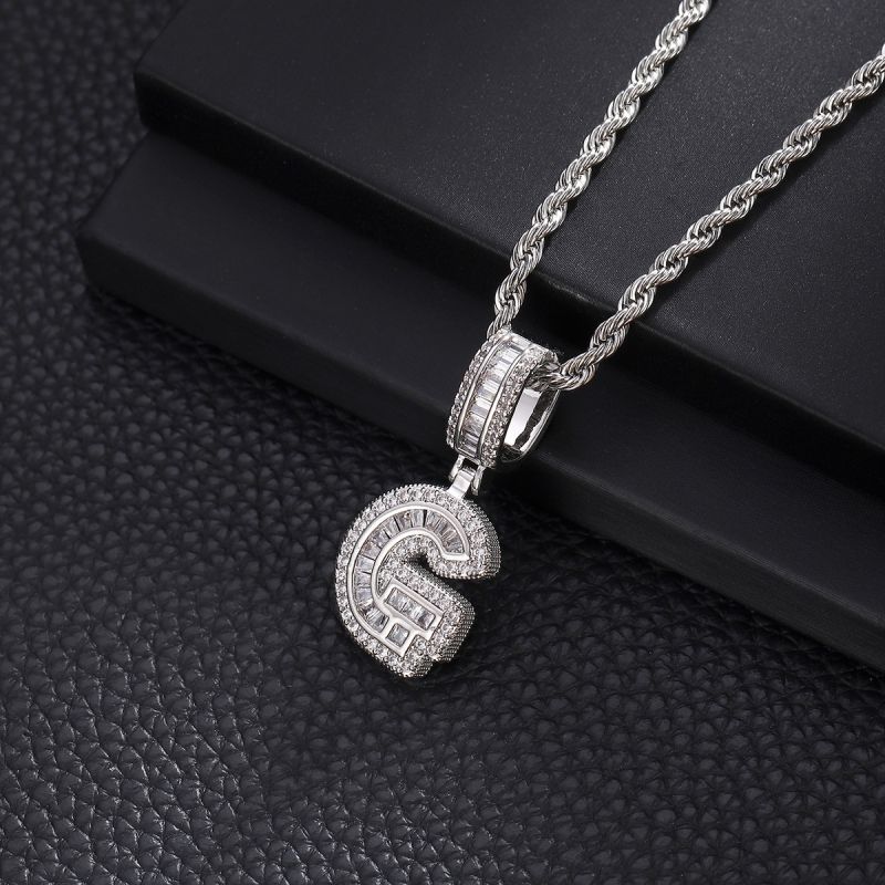 3-Pack Rock Sugar Letter Pendants European & American Hip-Hop Copper Inlaid Zircon Fashion Trendy Personalized 26 Alphabet Letters Pendant Necklace Unisex Couple Jewelry Accessories