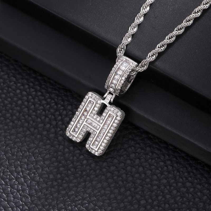 3-Pack Rock Sugar Letter Pendants European & American Hip-Hop Copper Inlaid Zircon Fashion Trendy Personalized 26 Alphabet Letters Pendant Necklace Unisex Couple Jewelry Accessories