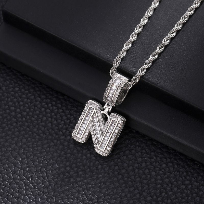3-Pack Rock Sugar Letter Pendants European & American Hip-Hop Copper Inlaid Zircon Fashion Trendy Personalized 26 Alphabet Letters Pendant Necklace Unisex Couple Jewelry Accessories