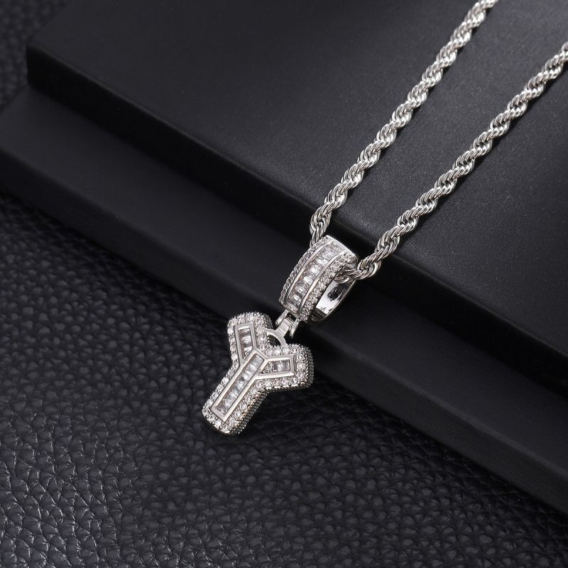 3-Pack Rock Sugar Letter Pendants European & American Hip-Hop Copper Inlaid Zircon Fashion Trendy Personalized 26 Alphabet Letters Pendant Necklace Unisex Couple Jewelry Accessories