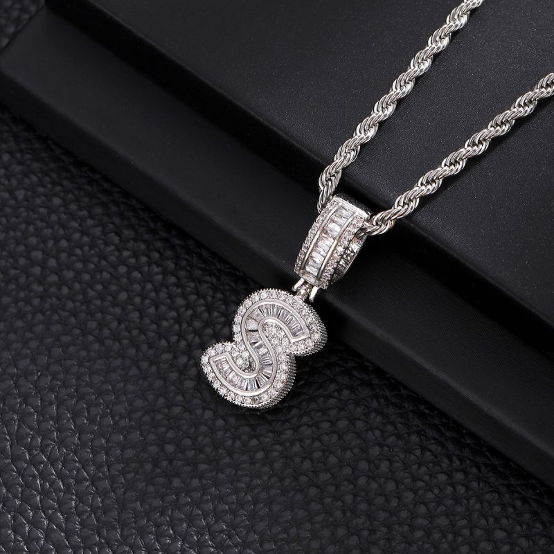 3-Pack Rock Sugar Letter Pendants European & American Hip-Hop Copper Inlaid Zircon Fashion Trendy Personalized 26 Alphabet Letters Pendant Necklace Unisex Couple Jewelry Accessories