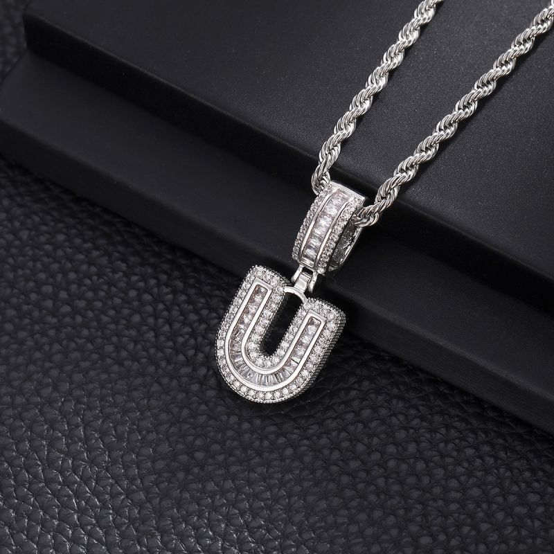 3-Pack Rock Sugar Letter Pendants European & American Hip-Hop Copper Inlaid Zircon Fashion Trendy Personalized 26 Alphabet Letters Pendant Necklace Unisex Couple Jewelry Accessories