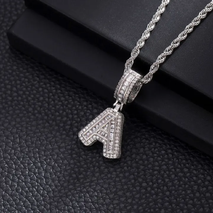 3-Pack Rock Sugar Letter Pendants European & American Hip-Hop Copper Inlaid Zircon Fashion Trendy Personalized 26 Alphabet Letters Pendant Necklace Unisex Couple Jewelry Accessories
