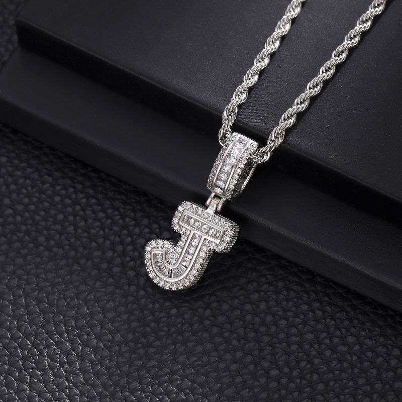 3-Pack Rock Sugar Letter Pendants European & American Hip-Hop Copper Inlaid Zircon Fashion Trendy Personalized 26 Alphabet Letters Pendant Necklace Unisex Couple Jewelry Accessories