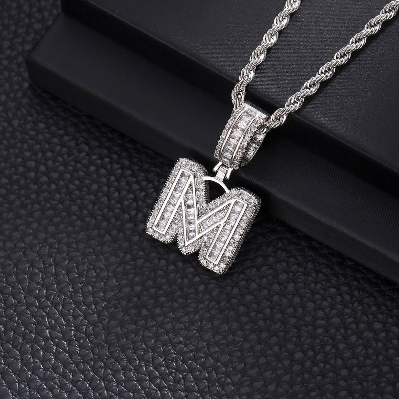 3-Pack Rock Sugar Letter Pendants European & American Hip-Hop Copper Inlaid Zircon Fashion Trendy Personalized 26 Alphabet Letters Pendant Necklace Unisex Couple Jewelry Accessories