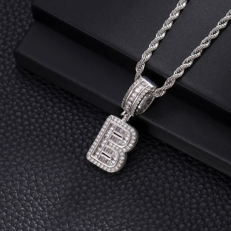 3-Pack Rock Sugar Letter Pendants European & American Hip-Hop Copper Inlaid Zircon Fashion Trendy Personalized 26 Alphabet Letters Pendant Necklace Unisex Couple Jewelry Accessories