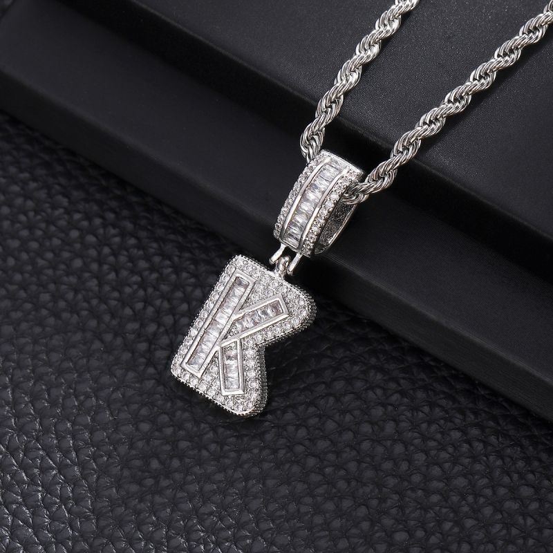 3-Pack Rock Sugar Letter Pendants European & American Hip-Hop Copper Inlaid Zircon Fashion Trendy Personalized 26 Alphabet Letters Pendant Necklace Unisex Couple Jewelry Accessories