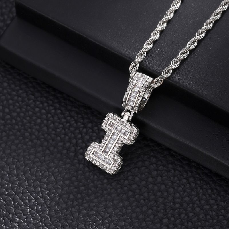 3-Pack Rock Sugar Letter Pendants European & American Hip-Hop Copper Inlaid Zircon Fashion Trendy Personalized 26 Alphabet Letters Pendant Necklace Unisex Couple Jewelry Accessories