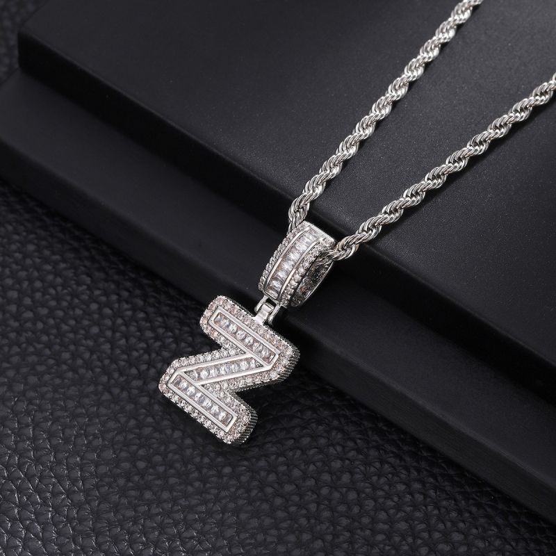 3-Pack Rock Sugar Letter Pendants European & American Hip-Hop Copper Inlaid Zircon Fashion Trendy Personalized 26 Alphabet Letters Pendant Necklace Unisex Couple Jewelry Accessories