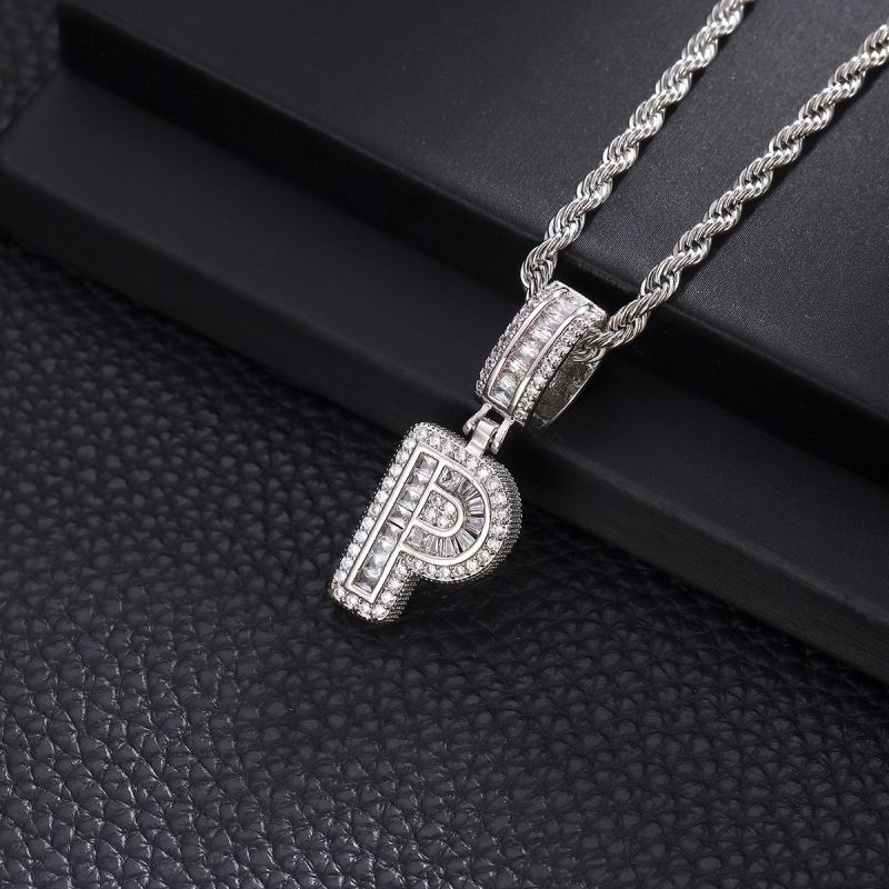 3-Pack Rock Sugar Letter Pendants European & American Hip-Hop Copper Inlaid Zircon Fashion Trendy Personalized 26 Alphabet Letters Pendant Necklace Unisex Couple Jewelry Accessories