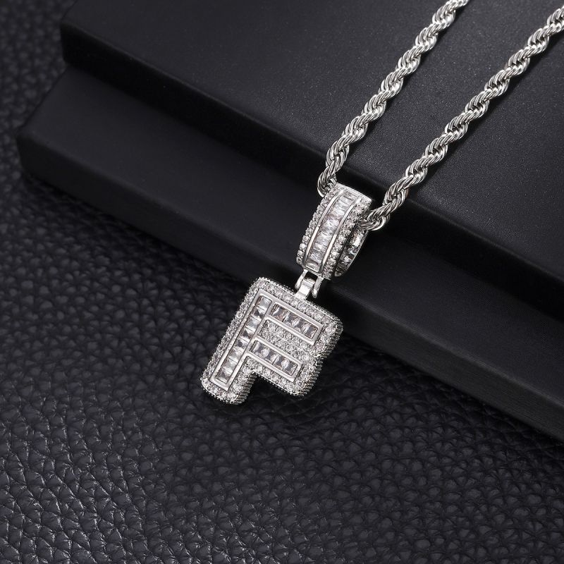 3-Pack Rock Sugar Letter Pendants European & American Hip-Hop Copper Inlaid Zircon Fashion Trendy Personalized 26 Alphabet Letters Pendant Necklace Unisex Couple Jewelry Accessories