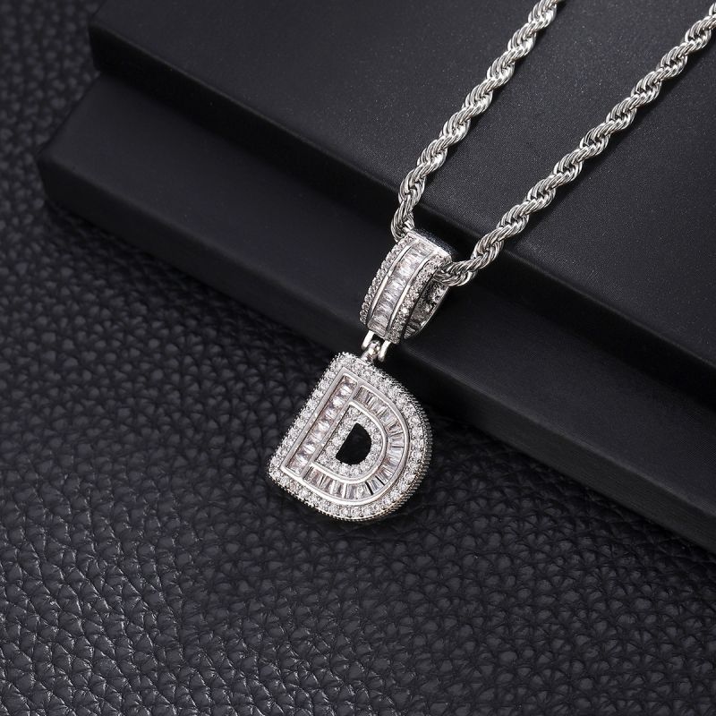 3-Pack Rock Sugar Letter Pendants European & American Hip-Hop Copper Inlaid Zircon Fashion Trendy Personalized 26 Alphabet Letters Pendant Necklace Unisex Couple Jewelry Accessories
