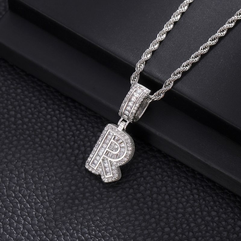 3-Pack Rock Sugar Letter Pendants European & American Hip-Hop Copper Inlaid Zircon Fashion Trendy Personalized 26 Alphabet Letters Pendant Necklace Unisex Couple Jewelry Accessories