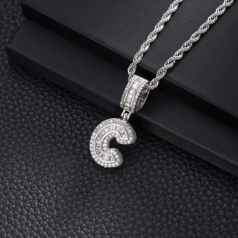 3-Pack Rock Sugar Letter Pendants European & American Hip-Hop Copper Inlaid Zircon Fashion Trendy Personalized 26 Alphabet Letters Pendant Necklace Unisex Couple Jewelry Accessories