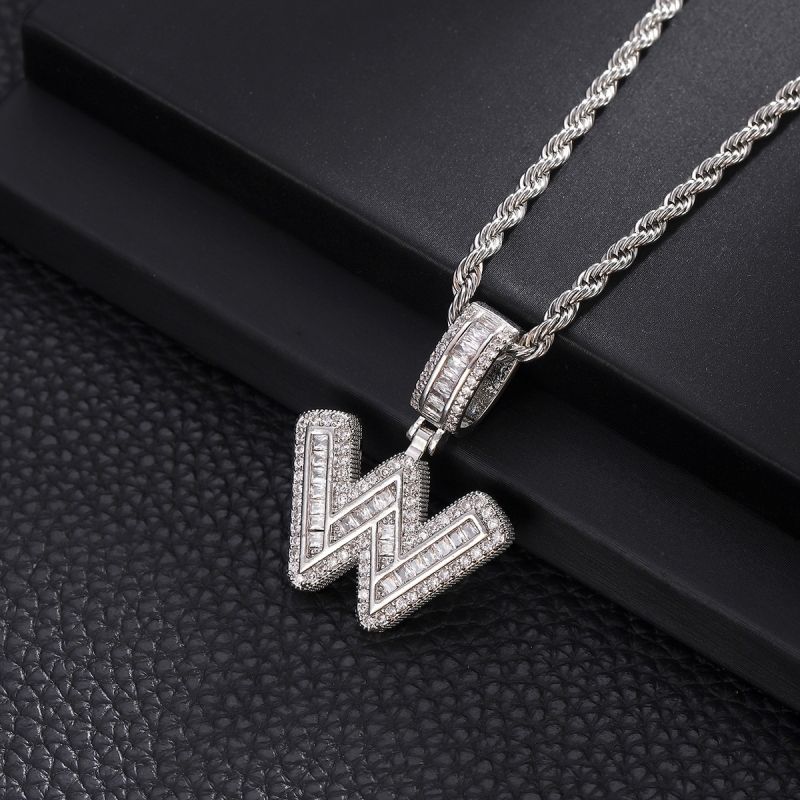 3-Pack Rock Sugar Letter Pendants European & American Hip-Hop Copper Inlaid Zircon Fashion Trendy Personalized 26 Alphabet Letters Pendant Necklace Unisex Couple Jewelry Accessories