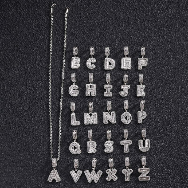 3-Pack Rock Sugar Letter Pendants European & American Hip-Hop Copper Inlaid Zircon Fashion Trendy Personalized 26 Alphabet Letters Pendant Necklace Unisex Couple Jewelry Accessories