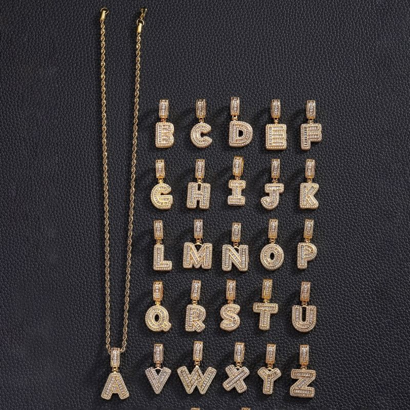 3-Pack Rock Sugar Letter Pendants European & American Hip-Hop Copper Inlaid Zircon Fashion Trendy Personalized 26 Alphabet Letters Pendant Necklace Unisex Couple Jewelry Accessories