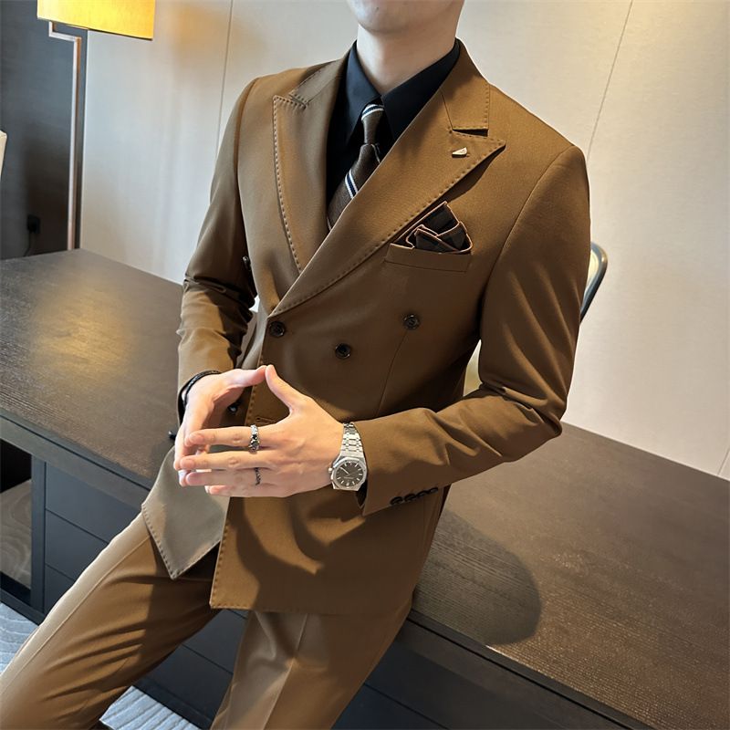 Premium High-End Fashion Double Breasted Men's Suit Set Slim Fit Plus Size Formal Outfit Trendy Groom Wedding Dress Stylish Men's Blazer Suit Collection