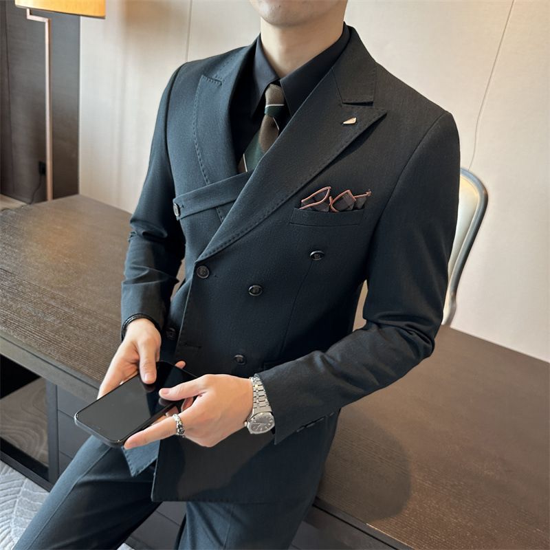 Premium High-End Fashion Double Breasted Men's Suit Set Slim Fit Plus Size Formal Outfit Trendy Groom Wedding Dress Stylish Men's Blazer Suit Collection