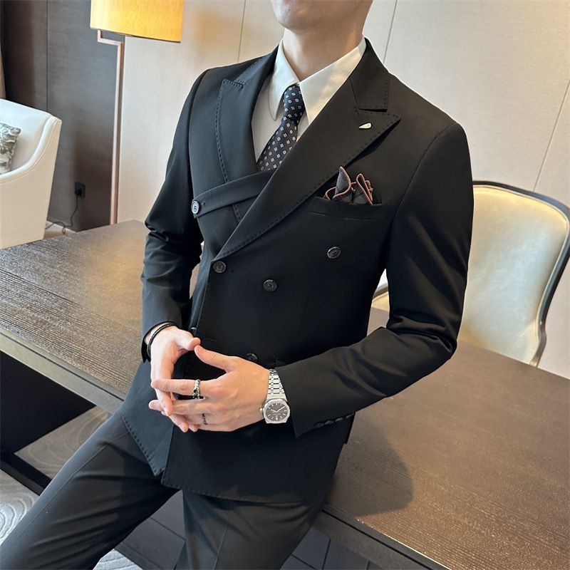 Premium High-End Fashion Double Breasted Men's Suit Set Slim Fit Plus Size Formal Outfit Trendy Groom Wedding Dress Stylish Men's Blazer Suit Collection