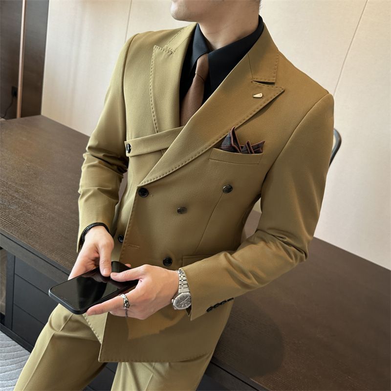 Premium High-End Fashion Double Breasted Men's Suit Set Slim Fit Plus Size Formal Outfit Trendy Groom Wedding Dress Stylish Men's Blazer Suit Collection