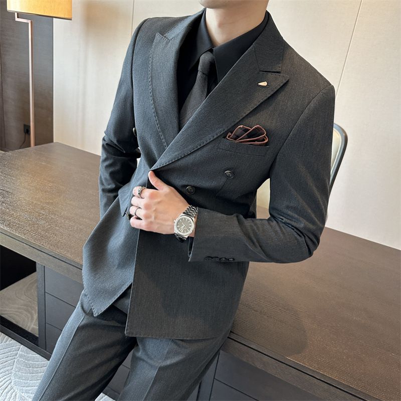 Premium High-End Fashion Double Breasted Men's Suit Set Slim Fit Plus Size Formal Outfit Trendy Groom Wedding Dress Stylish Men's Blazer Suit Collection