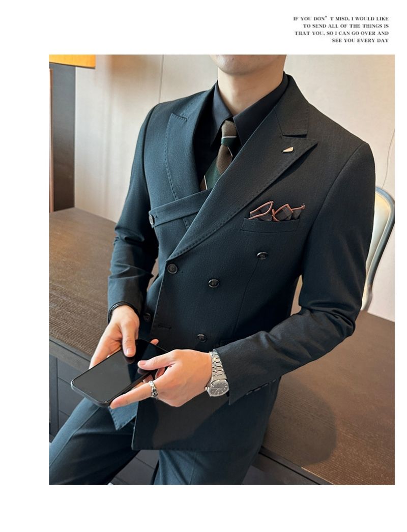 Premium High-End Fashion Double Breasted Men's Suit Set Slim Fit Plus Size Formal Outfit Trendy Groom Wedding Dress Stylish Men's Blazer Suit Collection