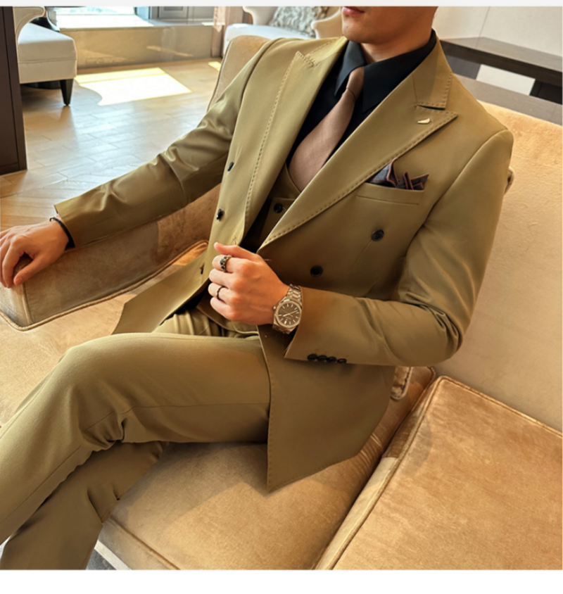 Premium High-End Fashion Double Breasted Men's Suit Set Slim Fit Plus Size Formal Outfit Trendy Groom Wedding Dress Stylish Men's Blazer Suit Collection
