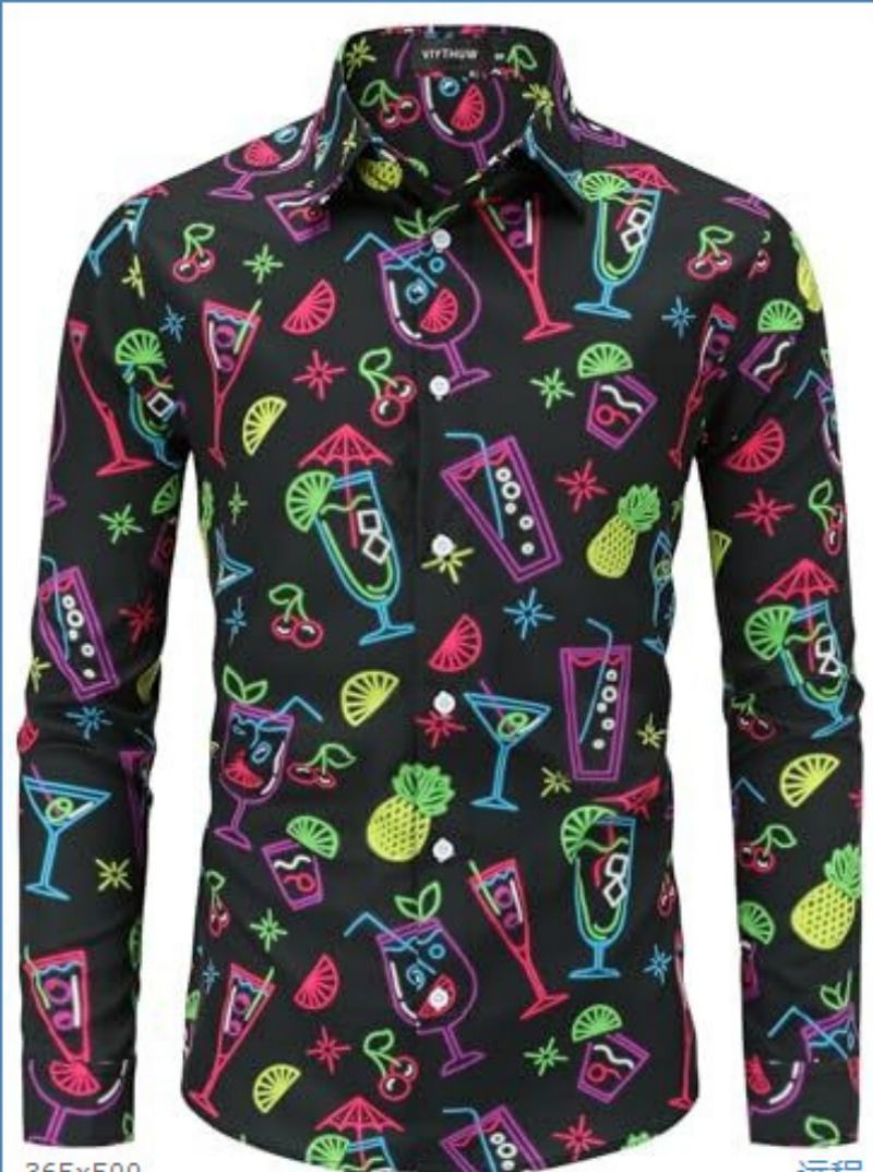 Premium High-End Men's Vintage Floral Printed Button-Down Shirt Hippie Disco Hip Hop Halloween Party Long Sleeve Casual Retro Wear