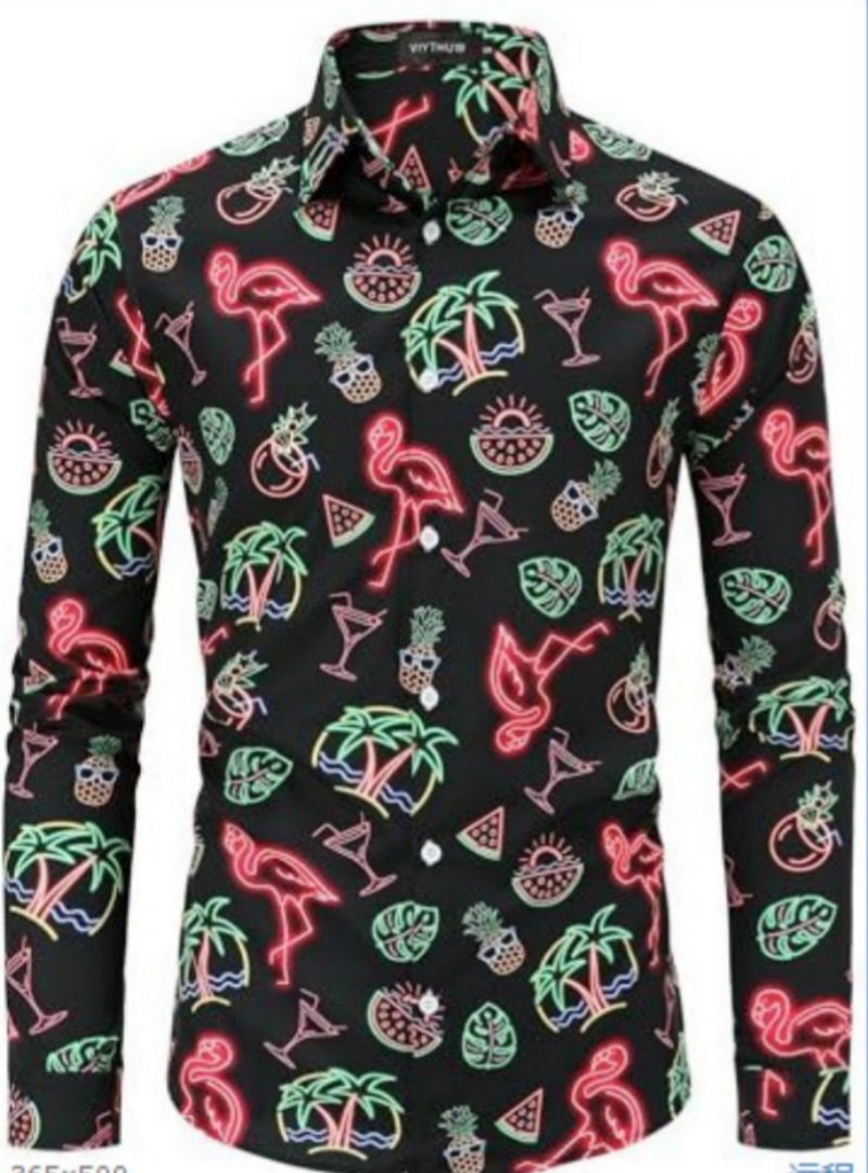 Premium High-End Men's Vintage Floral Printed Button-Down Shirt Hippie Disco Hip Hop Halloween Party Long Sleeve Casual Retro Wear