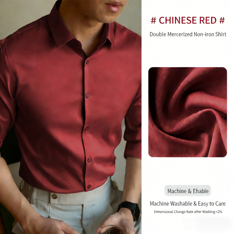 Luxury Grade Business Style Men's Solid Color Long Sleeve Dress Shirt Office Commute Gentleman Smart Casual Formal Shirt Premium High-End Texture Button-Down Shirt