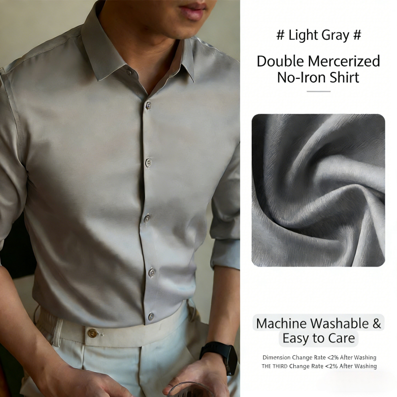 Luxury Grade Business Style Men's Solid Color Long Sleeve Dress Shirt Office Commute Gentleman Smart Casual Formal Shirt Premium High-End Texture Button-Down Shirt