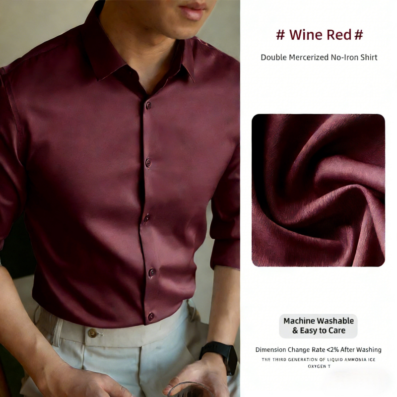 Luxury Grade Business Style Men's Solid Color Long Sleeve Dress Shirt Office Commute Gentleman Smart Casual Formal Shirt Premium High-End Texture Button-Down Shirt