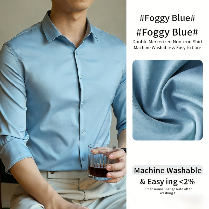 Luxury Grade Business Style Men's Solid Color Long Sleeve Dress Shirt Office Commute Gentleman Smart Casual Formal Shirt Premium High-End Texture Button-Down Shirt