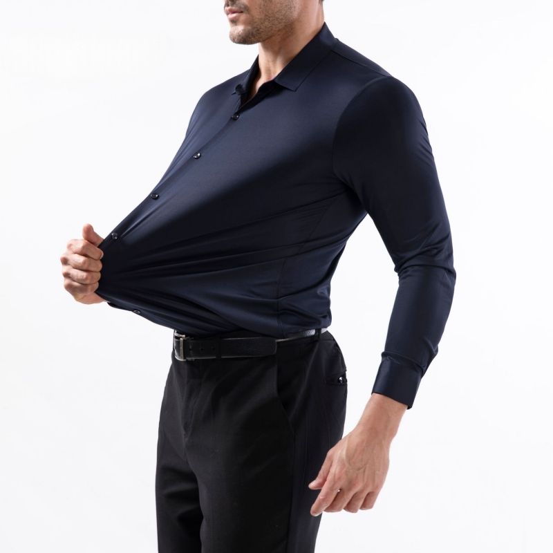 Seamless High Stretch Men's 4-Way Stretch Dress Shirt Wrinkle Resistant No Iron EU Size Men's Casual Formal Shirt Hot Selling Business Top