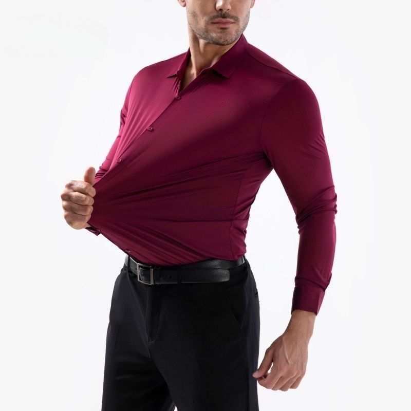 Seamless High Stretch Men's 4-Way Stretch Dress Shirt Wrinkle Resistant No Iron EU Size Men's Casual Formal Shirt Hot Selling Business Top