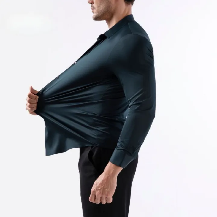 Seamless High Stretch Men's 4-Way Stretch Dress Shirt Wrinkle Resistant No Iron EU Size Men's Casual Formal Shirt Hot Selling Business Top