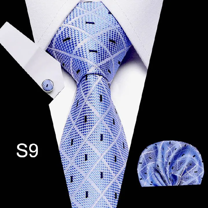 Fashion High-End Men's Tie Set Formal Business Professional Striped 3-Piece Set Necktie + Pocket Square + Cufflinks Dress Accessory Set For Office Career