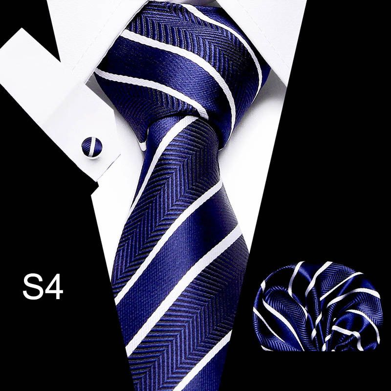 Fashion High-End Men's Tie Set Formal Business Professional Striped 3-Piece Set Necktie + Pocket Square + Cufflinks Dress Accessory Set For Office Career