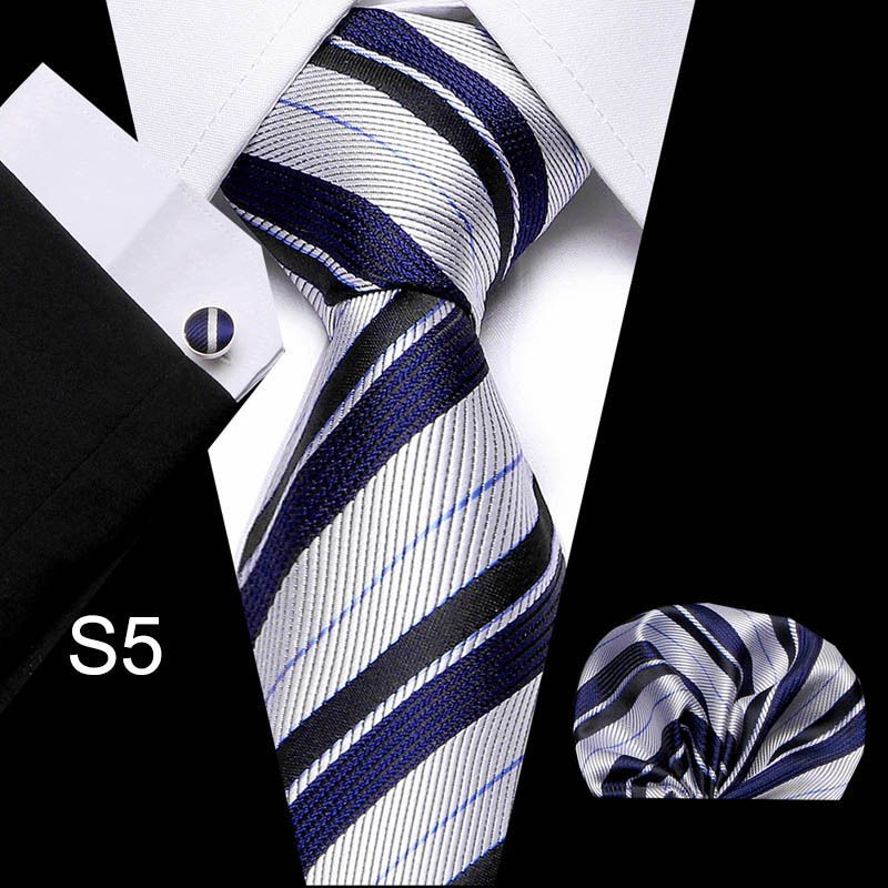 Fashion High-End Men's Tie Set Formal Business Professional Striped 3-Piece Set Necktie + Pocket Square + Cufflinks Dress Accessory Set For Office Career