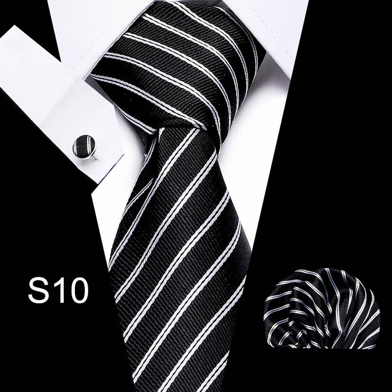 Fashion High-End Men's Tie Set Formal Business Professional Striped 3-Piece Set Necktie + Pocket Square + Cufflinks Dress Accessory Set For Office Career